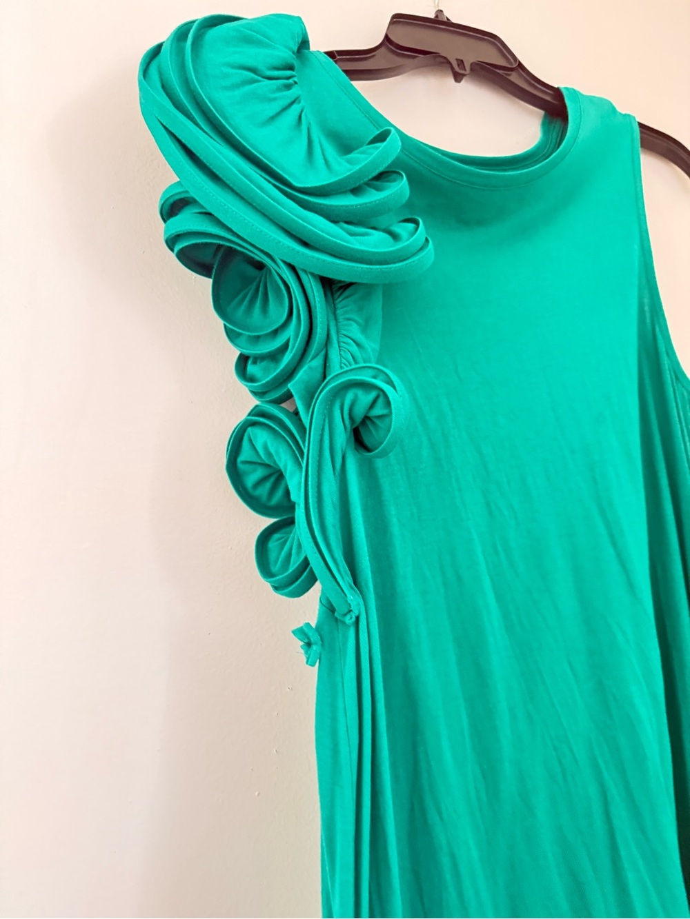 Sleeveless Asymmetrical Ruffle Maxi Dress in Teal Green
